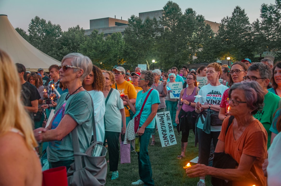 A crowd of people at the Lights for Liberty vigil in Pittsburgh