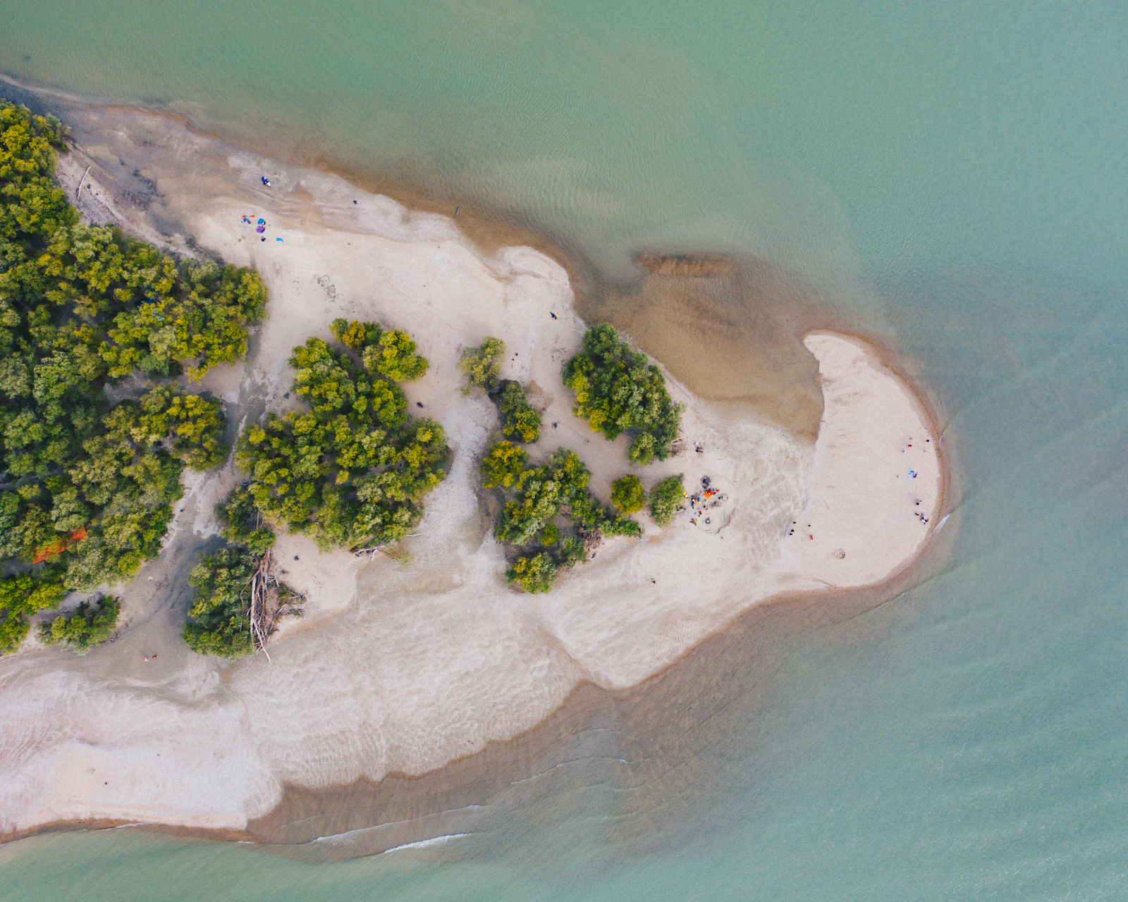 A wooded island and pale river channel below Visegrád