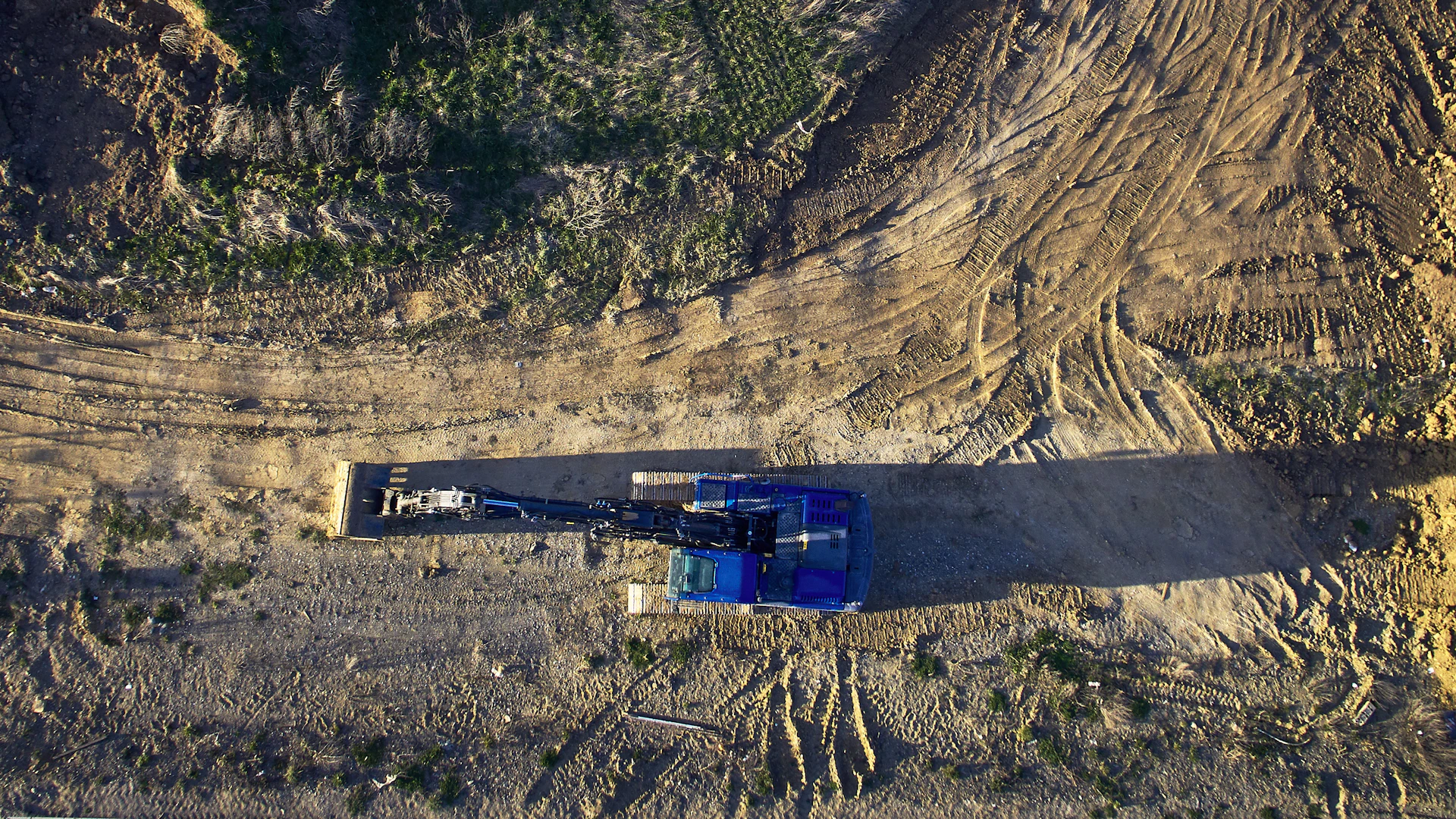 Aerial view of heavy equipment at work