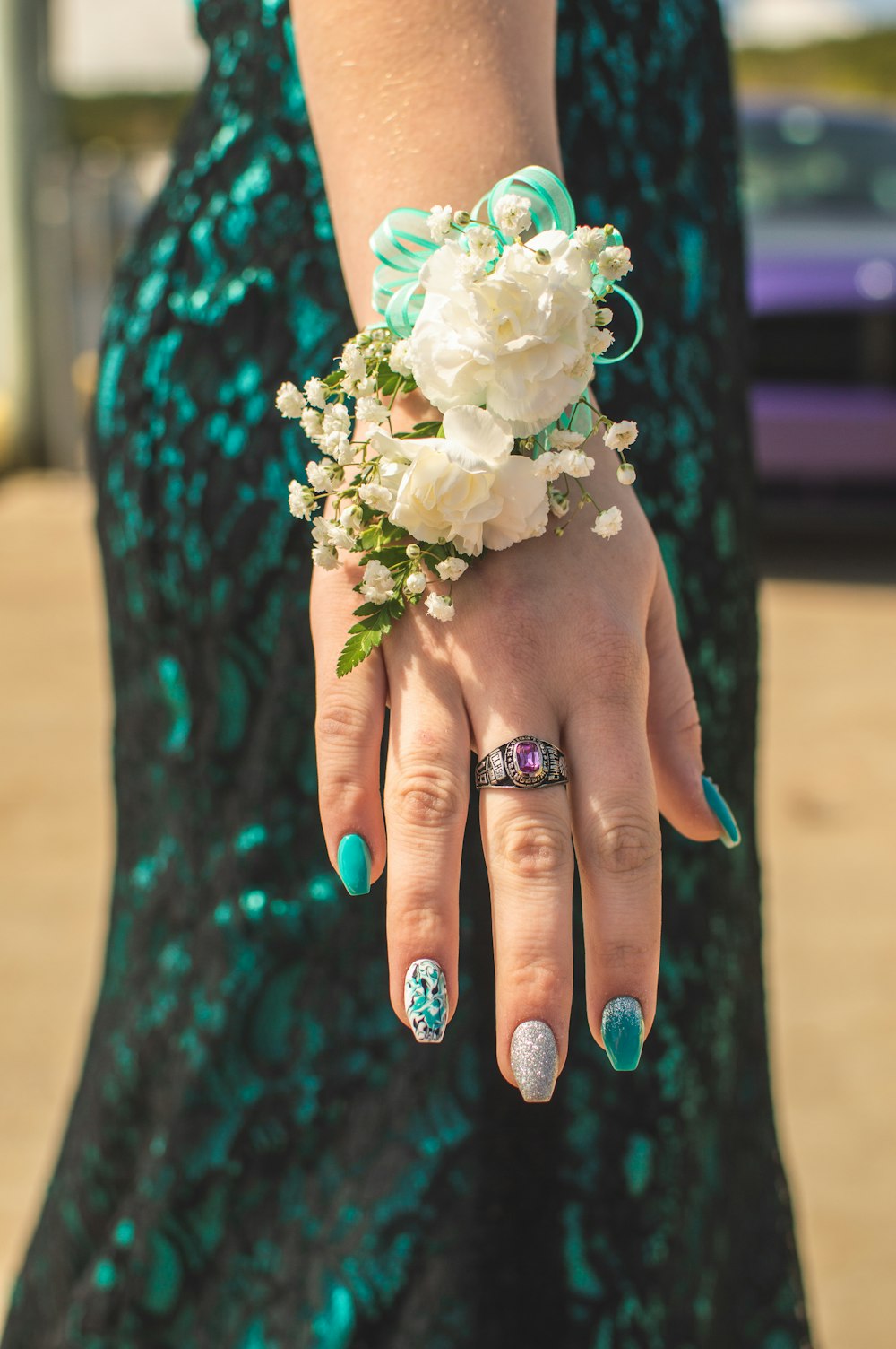 woman wearing corsage