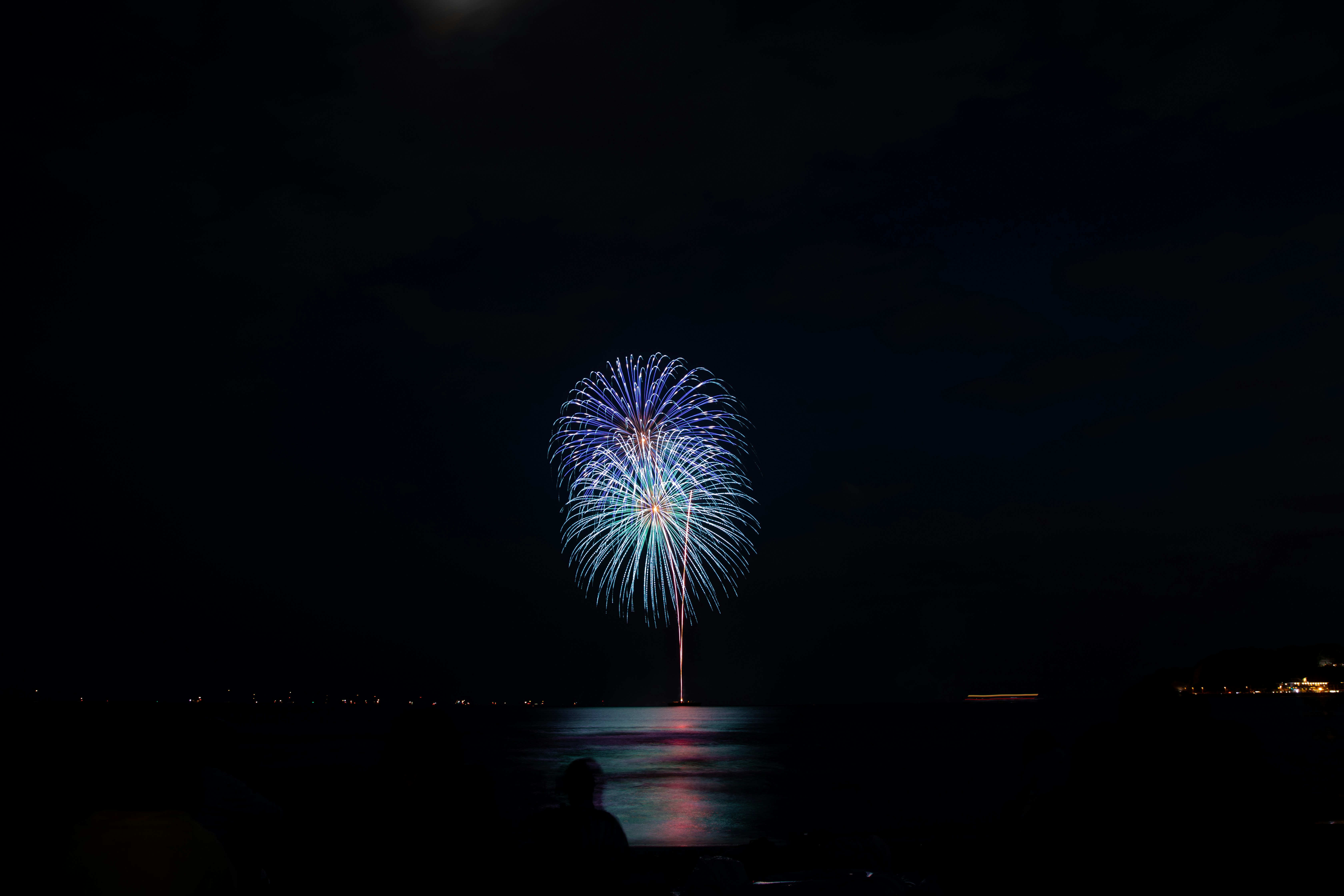 blue and purple fireworks display
