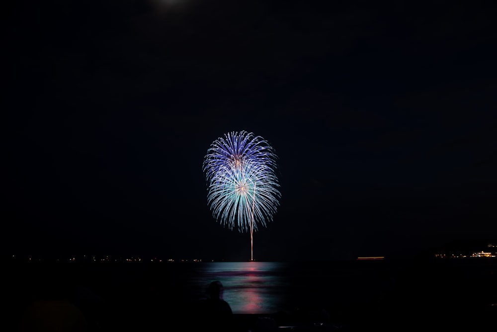 blue and purple fireworks display