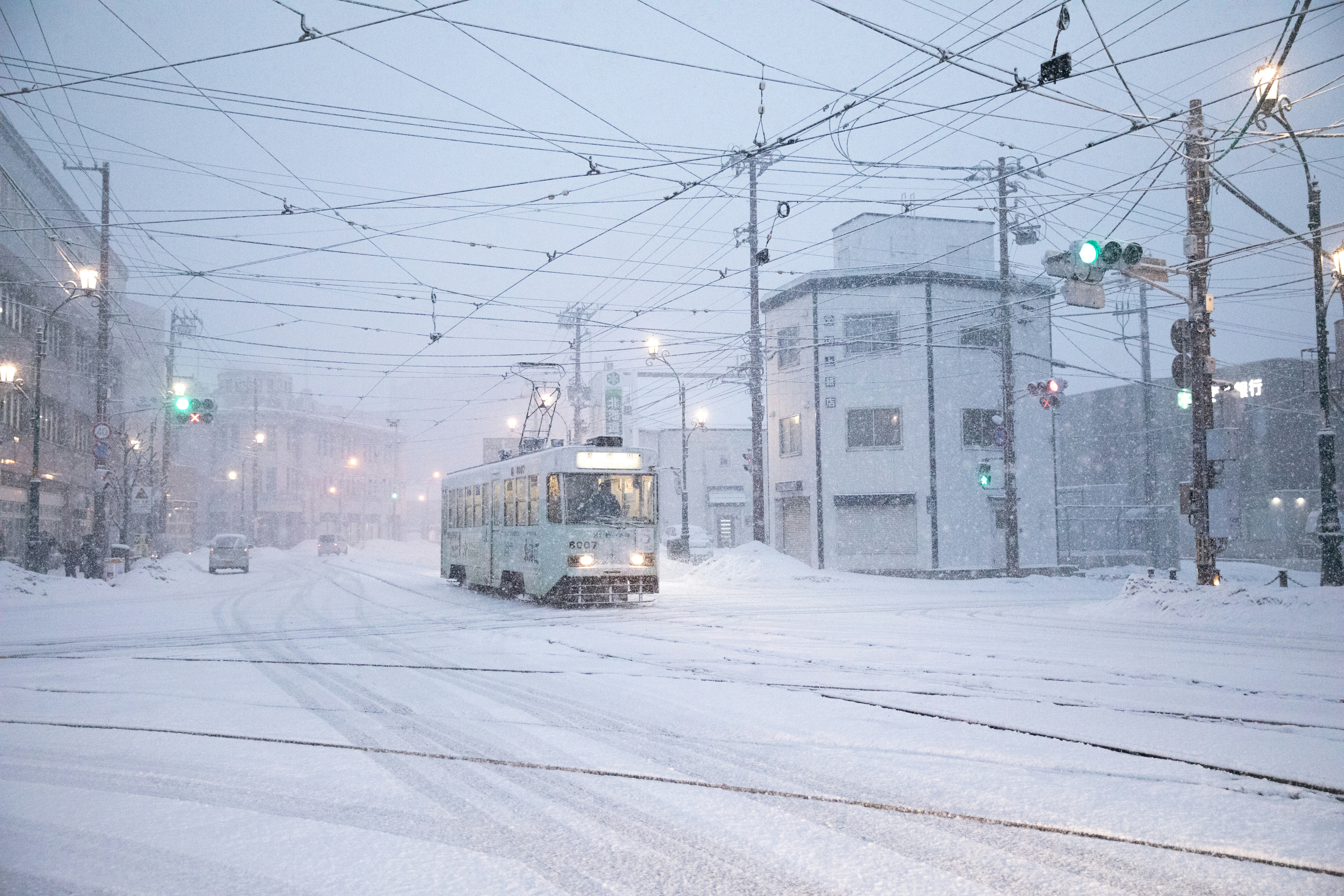 Japanese highway bus in snowy conditions
