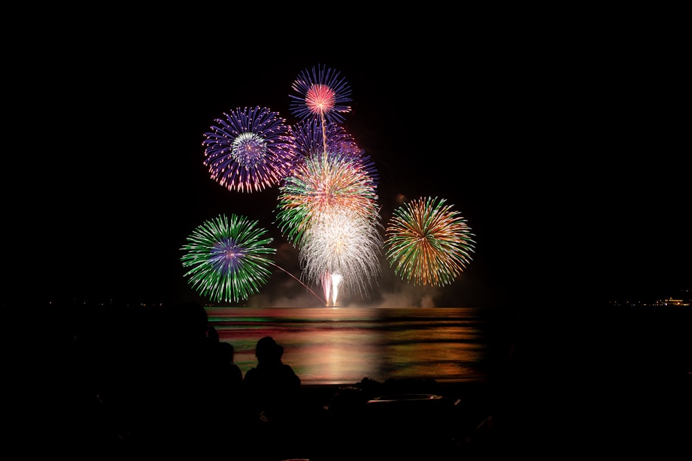 people watching fireworks at night