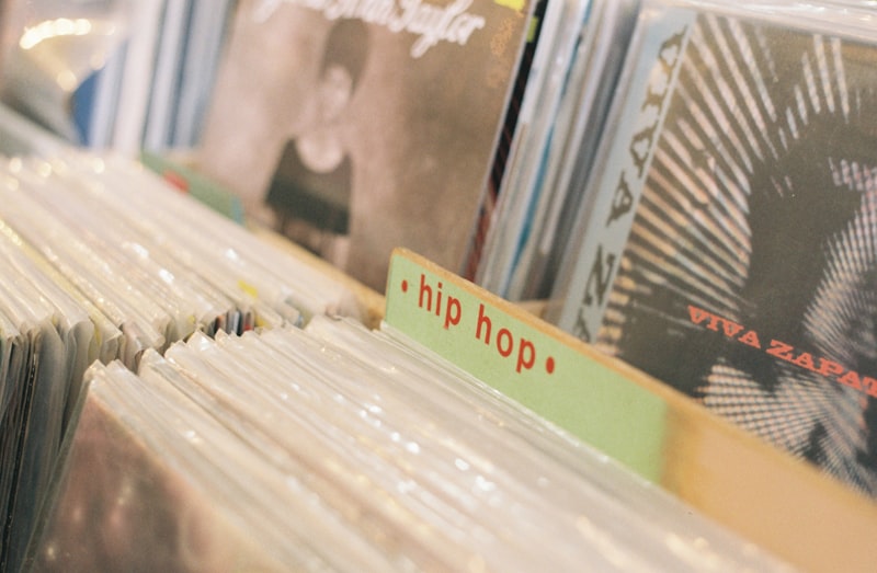 Vinyl record collection for sampling in boom bap beat making