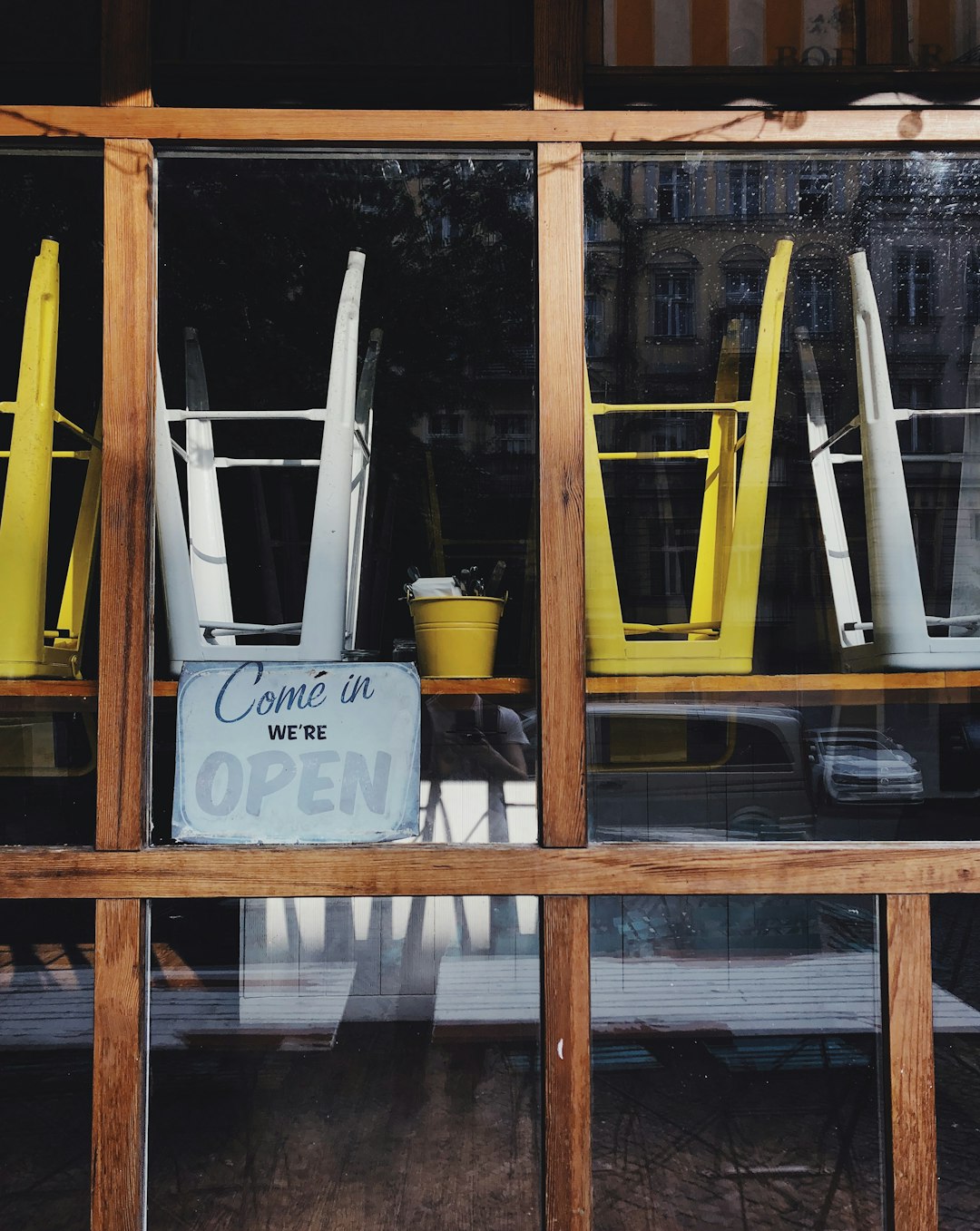yellow and white metal chairs