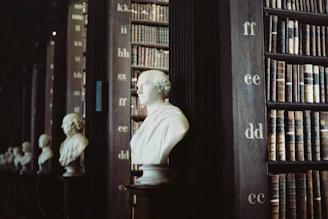 Historic university library interior with rows of leather-bound books symbolizing knowledge and tradition.