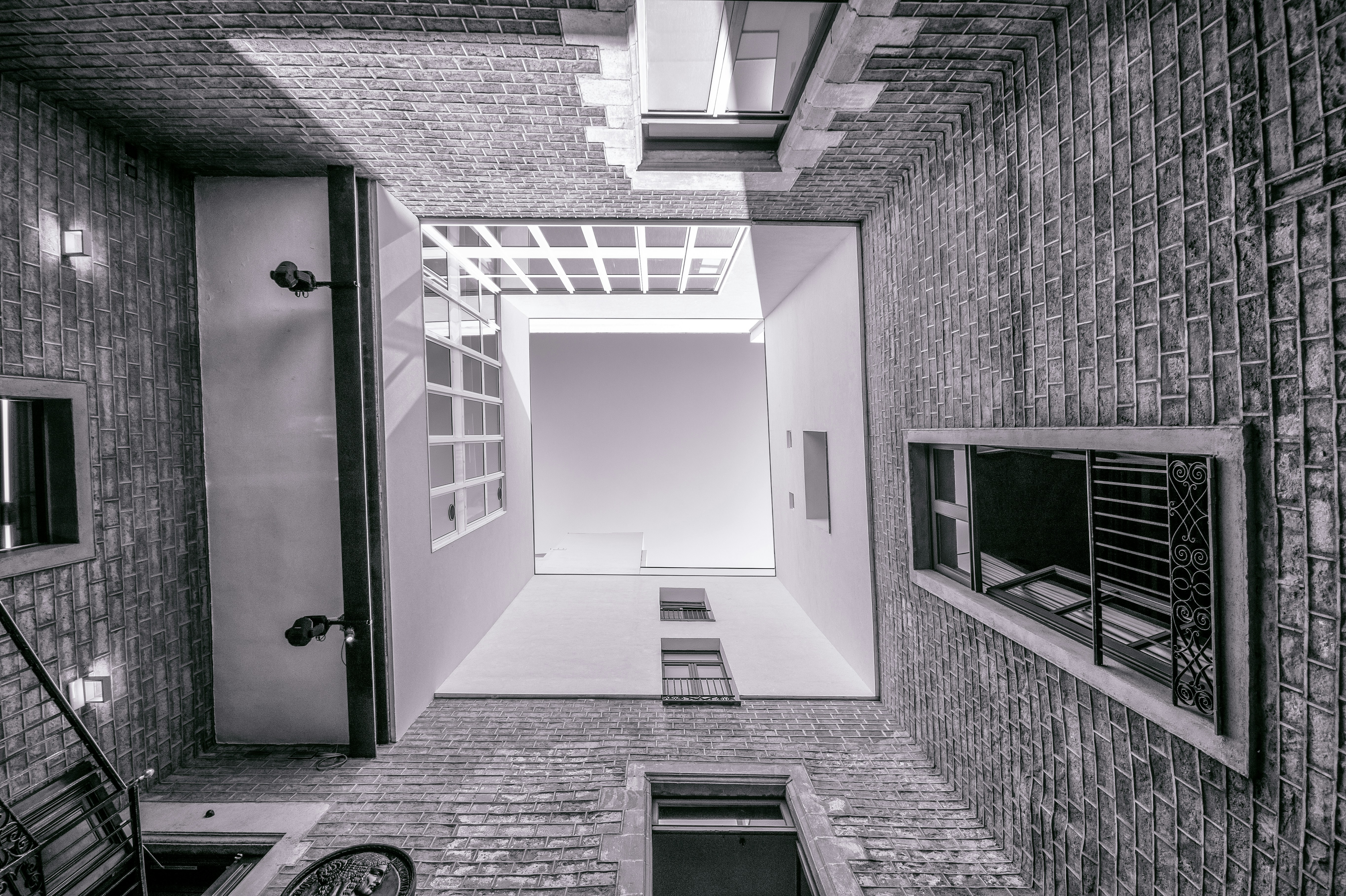 Looking up to the sky in a courtyard in Barcelona