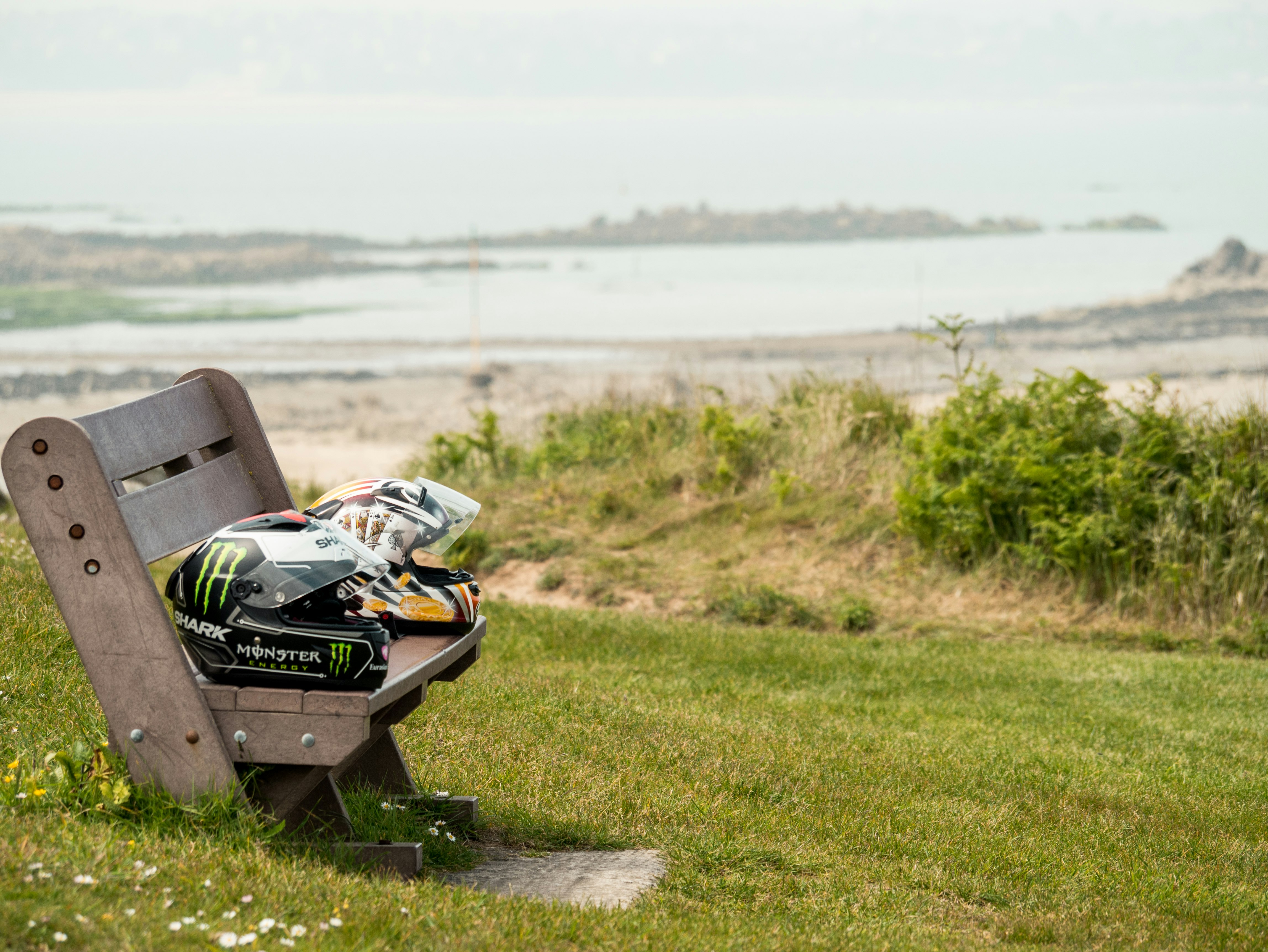 helmets on bench