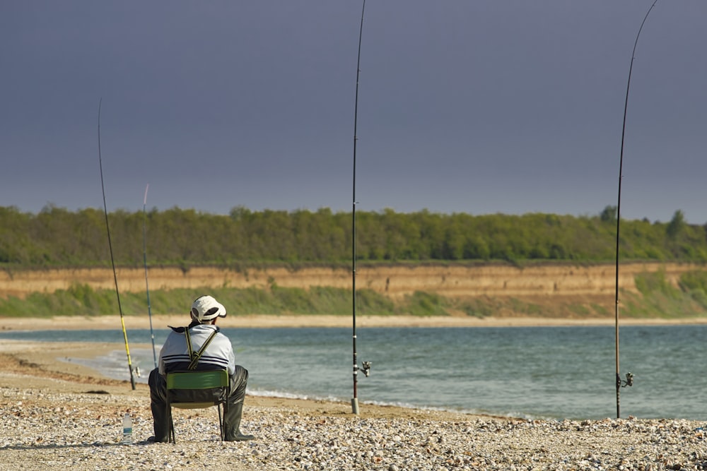 man fishing in seashore