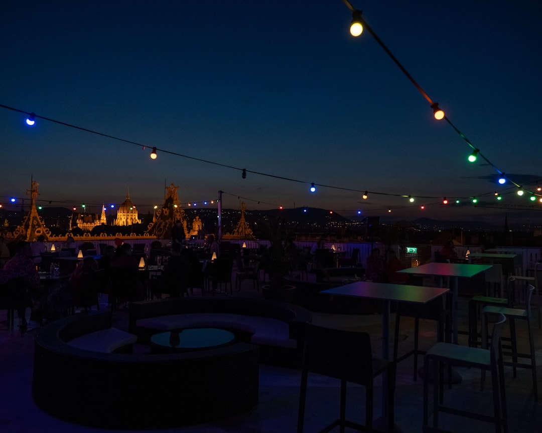 outdoor restaurant with lighted string lights