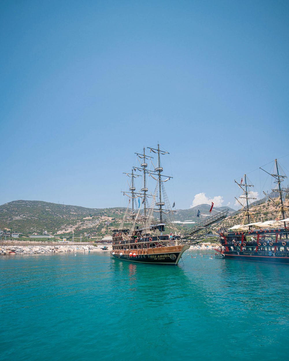 brown ship on sea