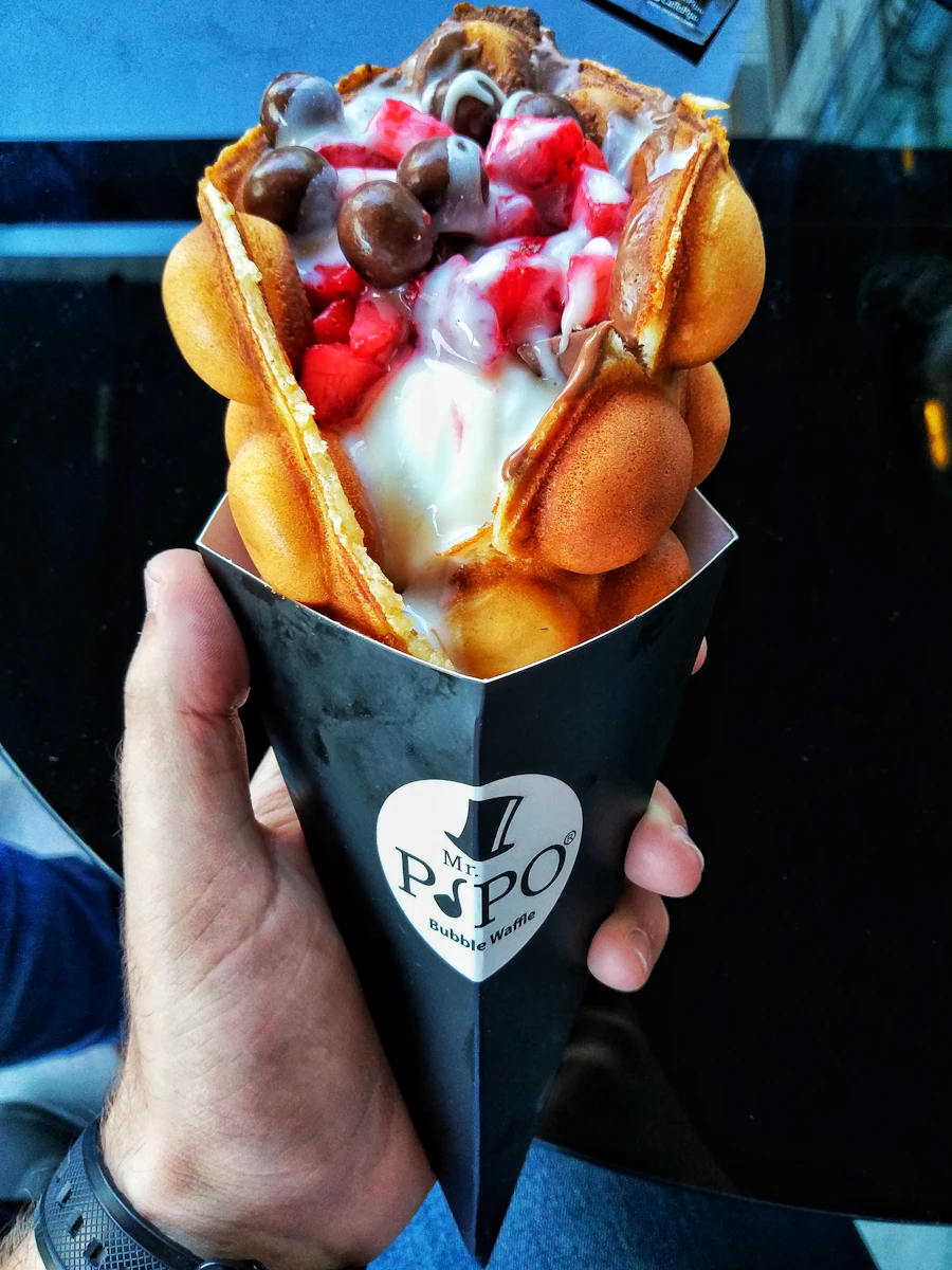 Waffle with vanilla ice cream