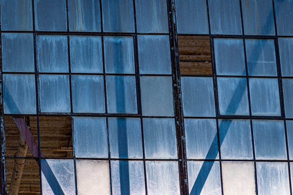 architectural photo of blue and brown window panel