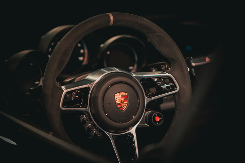 black Porsche steering wheel