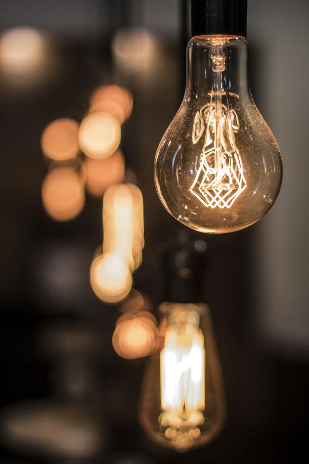 powered-on Edison light bulbs