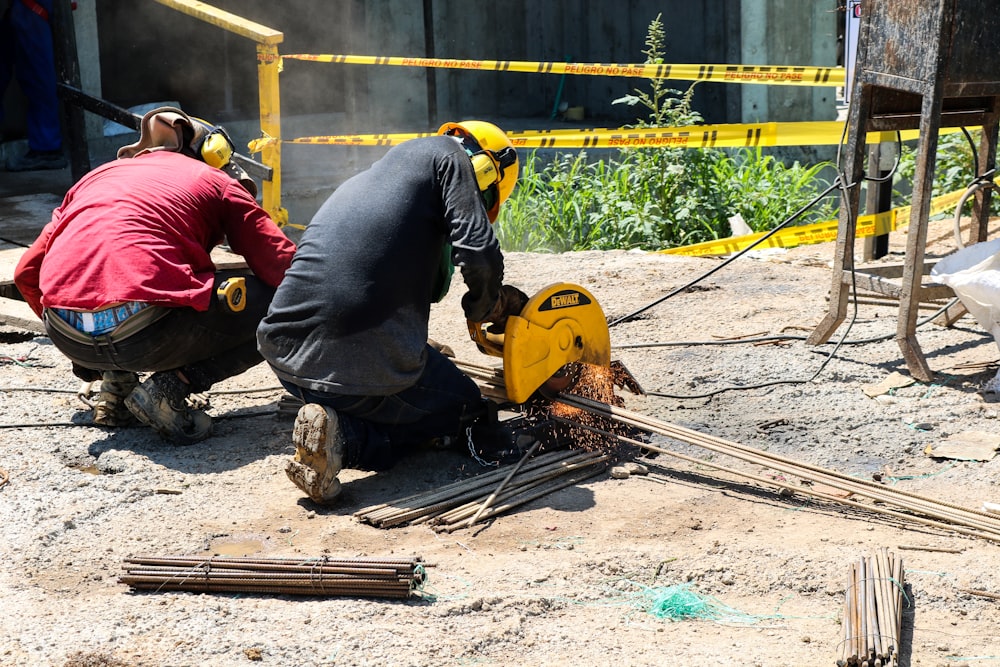 man using Dewalt miter saw