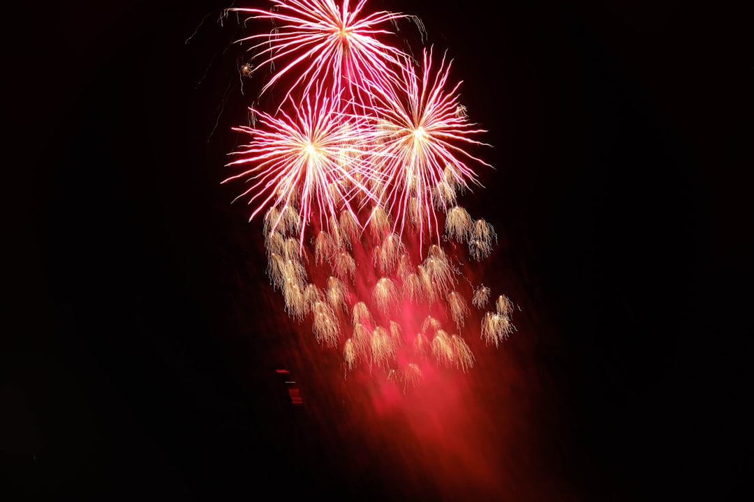 pink and brown fireworks on sky