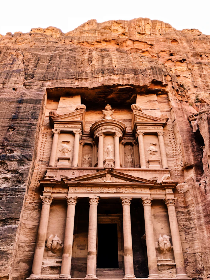 The Treasury carved into the rock at Petra, Jordan