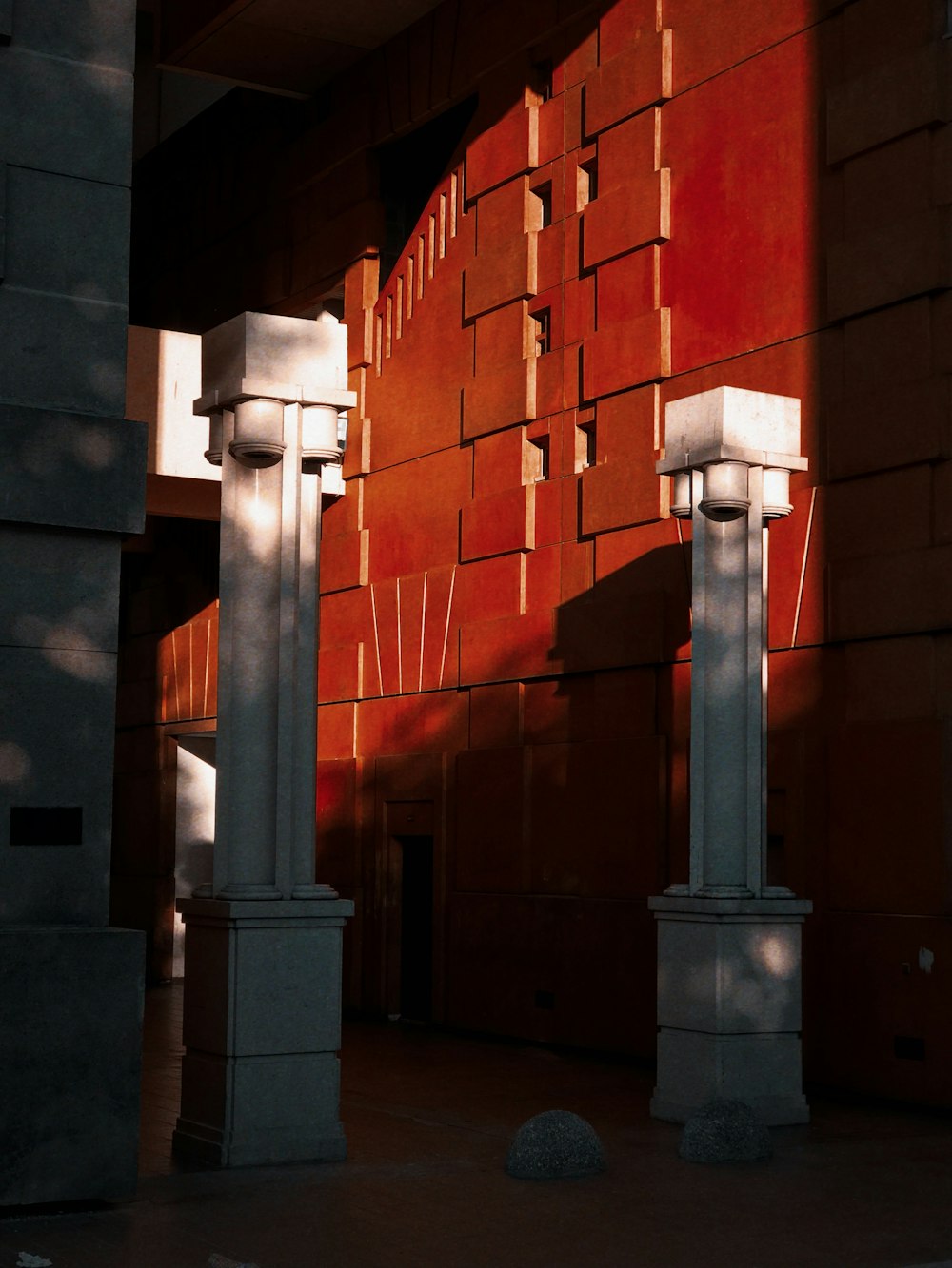 two white concrete column decors