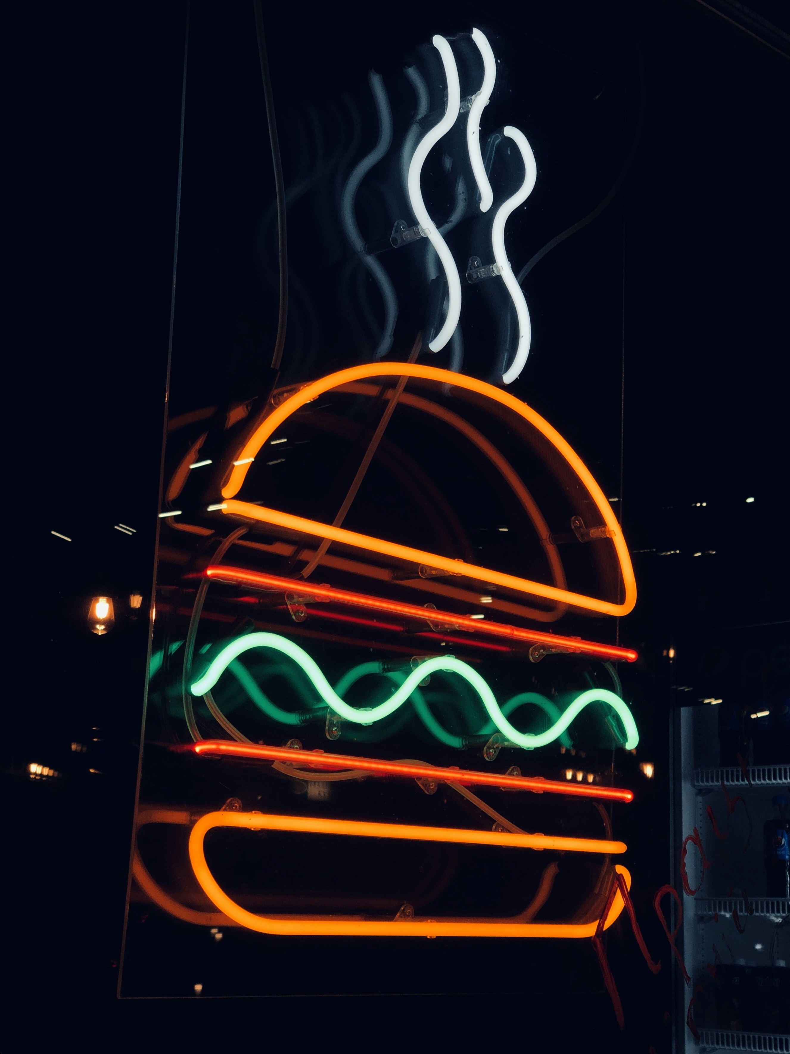 hamburger neon light signage