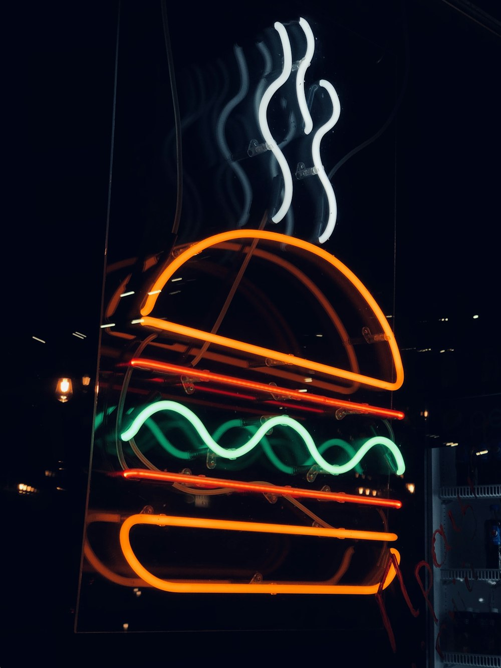 hamburger neon light signage
