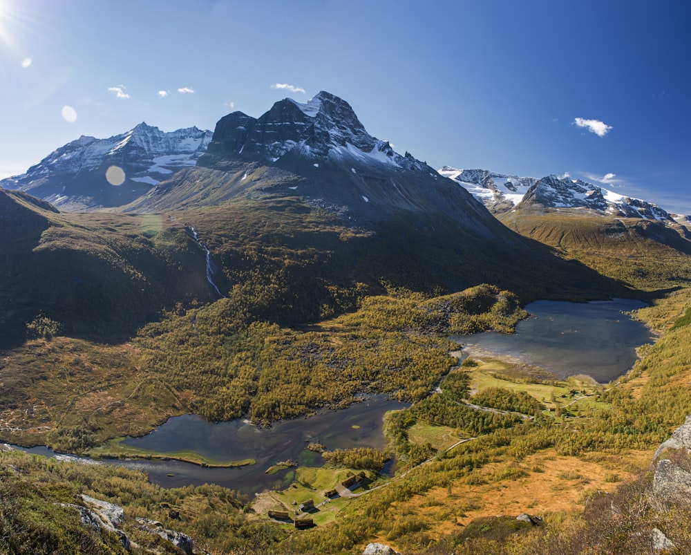 aerial photography of lake and mountain during daytime