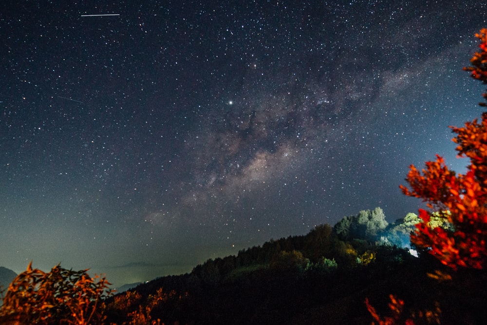 mountain under starry sky