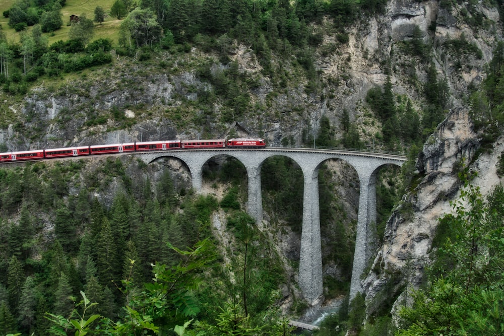 Photographie d’un train de voyage rouge pendant la journée