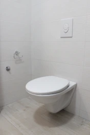 Elegant white toilet seat installed in a clean, minimalist bathroom