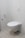 A modern, minimalistic bathroom featuring a wall-mounted toilet with a flush panel above it. The walls and floor are covered with light-colored tiles, and there is a toilet paper holder on the wall.