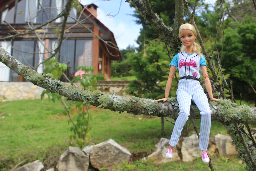 Barbie doll on tree branch