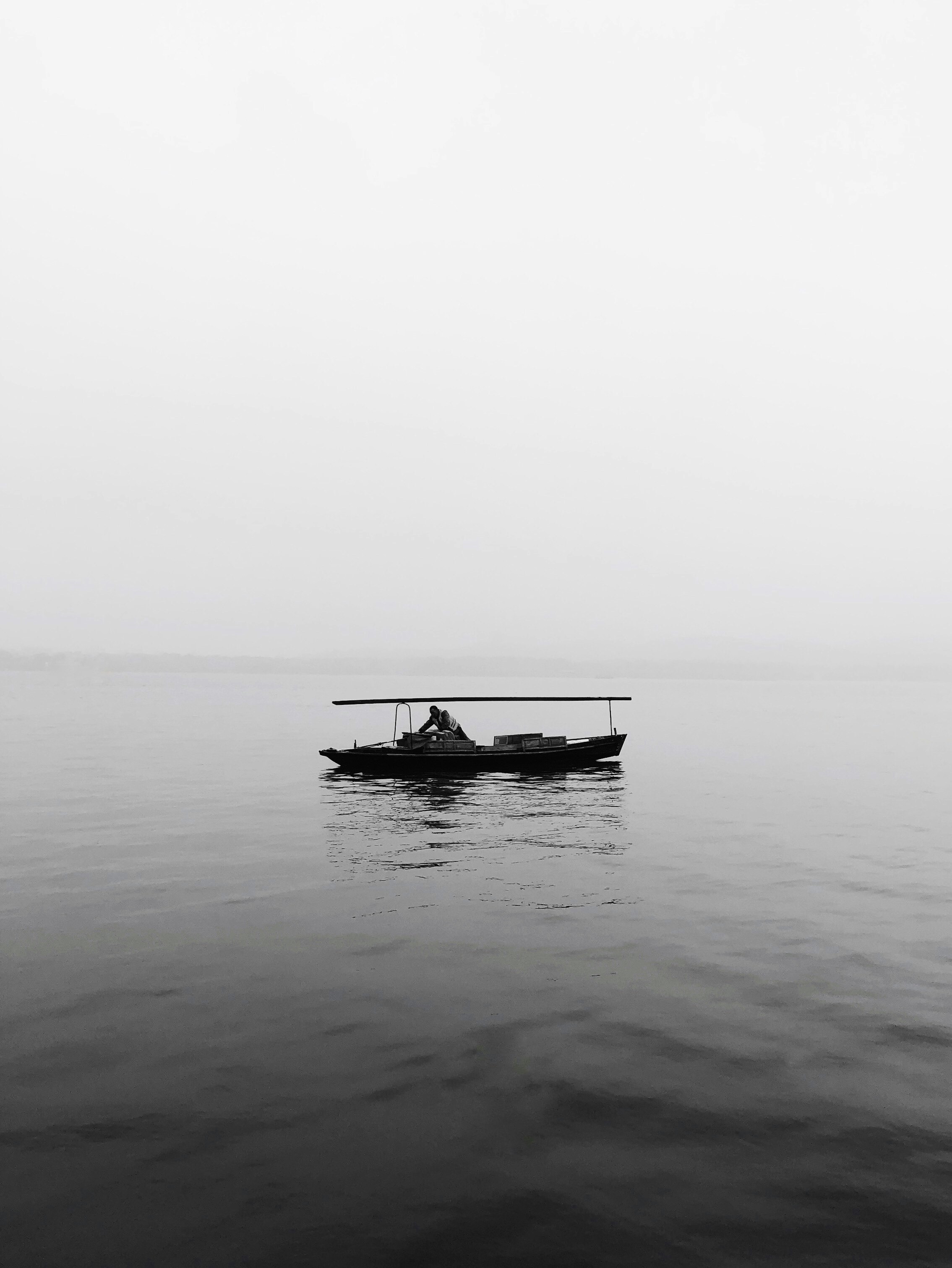 grayscale photography of boat