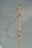 A tall wooden utility pole is standing against a cloudy sky. The pole has several electrical wires attached to it, and there is a black and white sign with the letter 'R' mounted on the side of the pole.