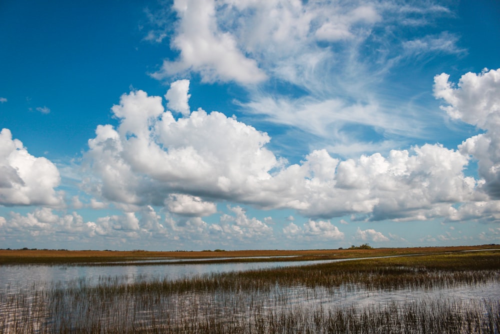 lake under white clouds