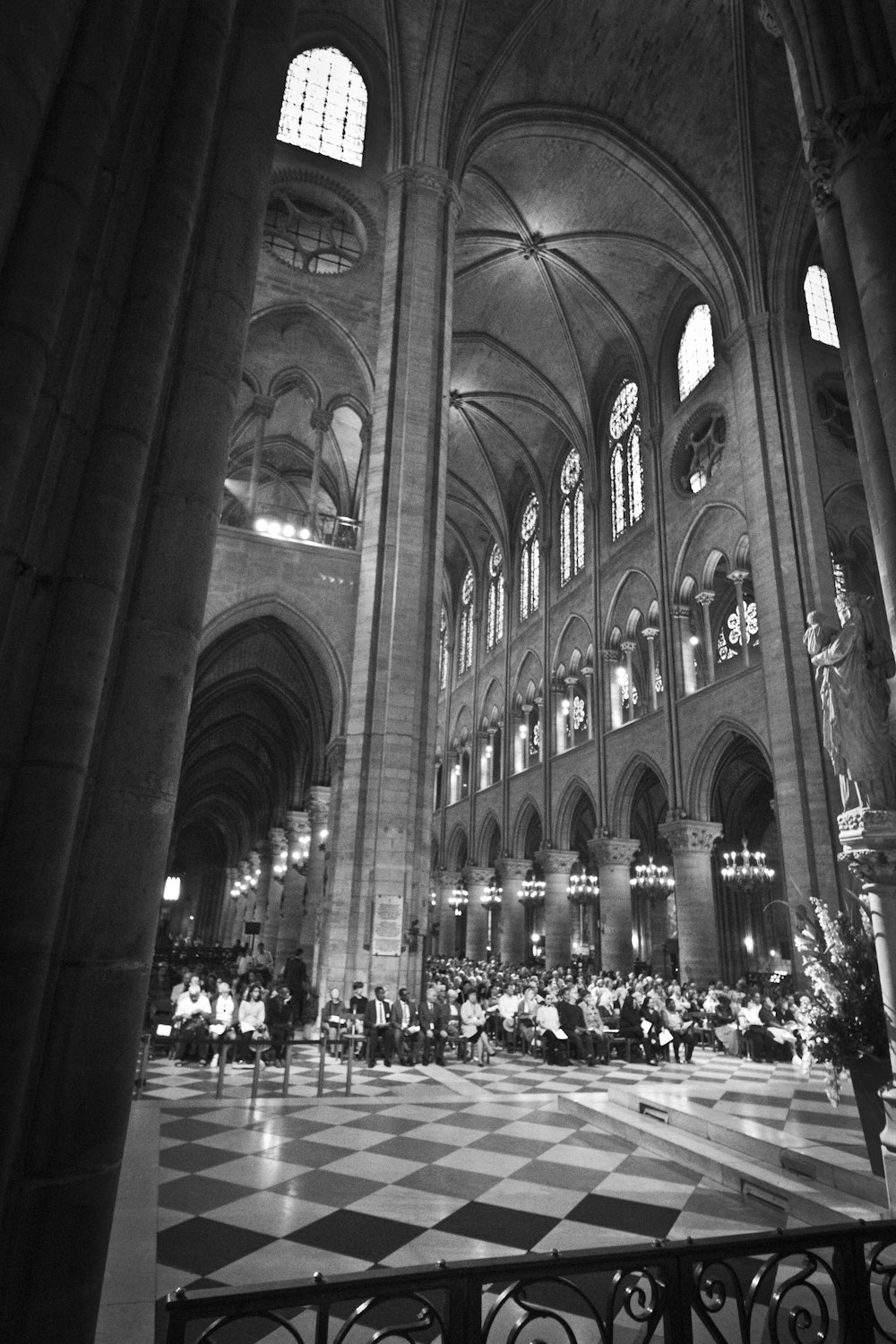 grayscale photography of building interior