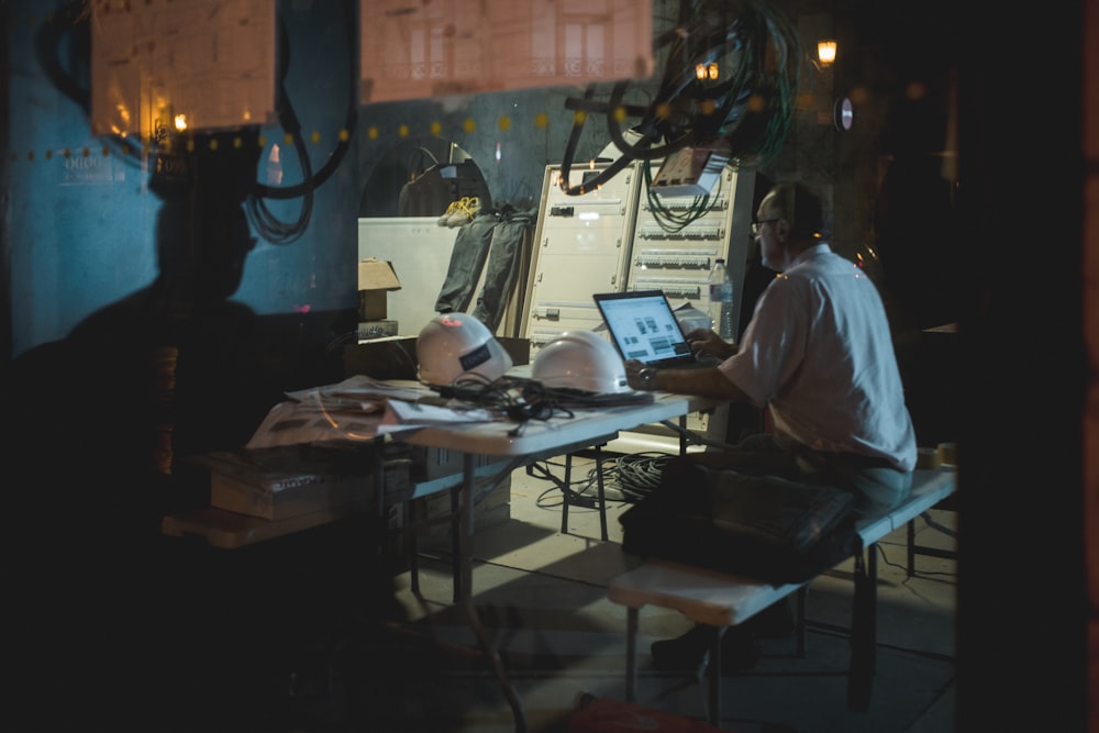 man near table