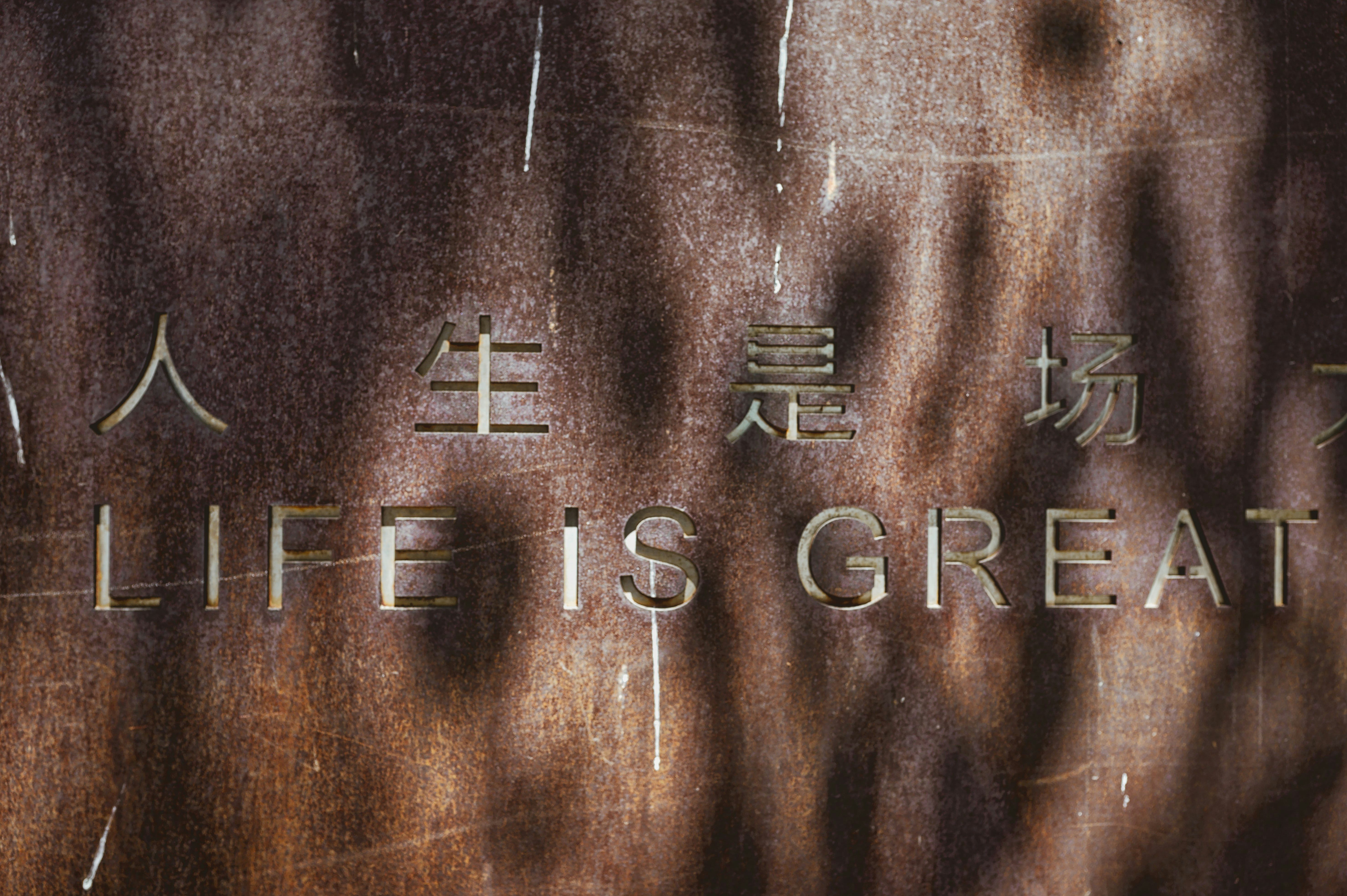 Inspirational Message carved on a Weathered Metallic Surface Under Soft Natural Light