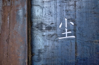 a wooden door with a chinese symbol painted on it