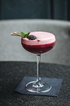 red juice with clear cocktail glass