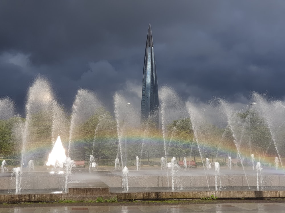 fountain with rainbow