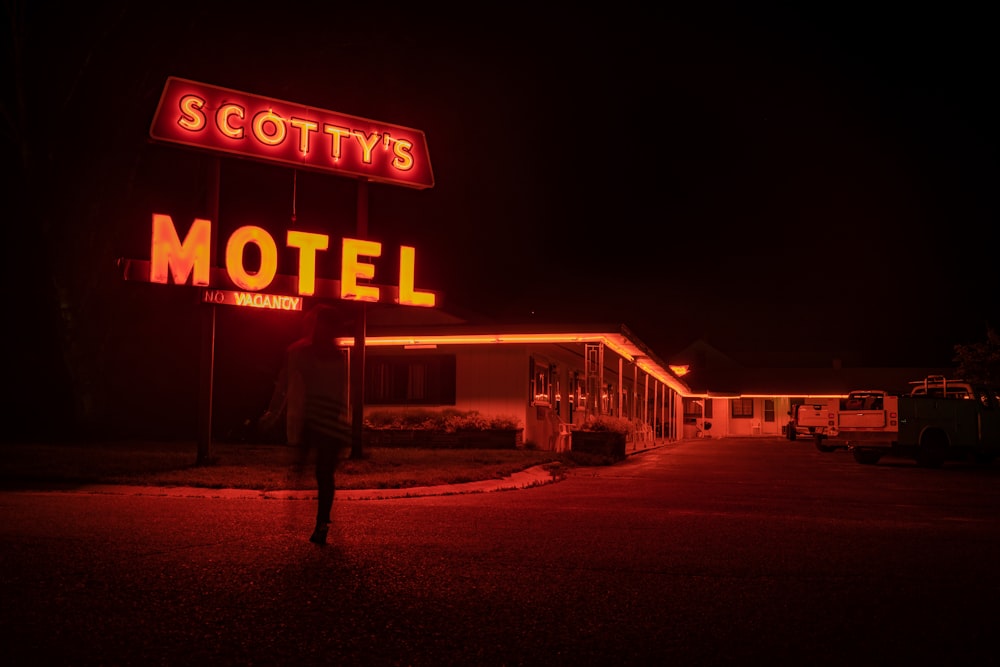 Scotty's Motel signage turned on