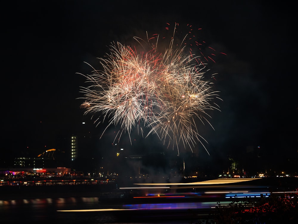 yellow and red firework display