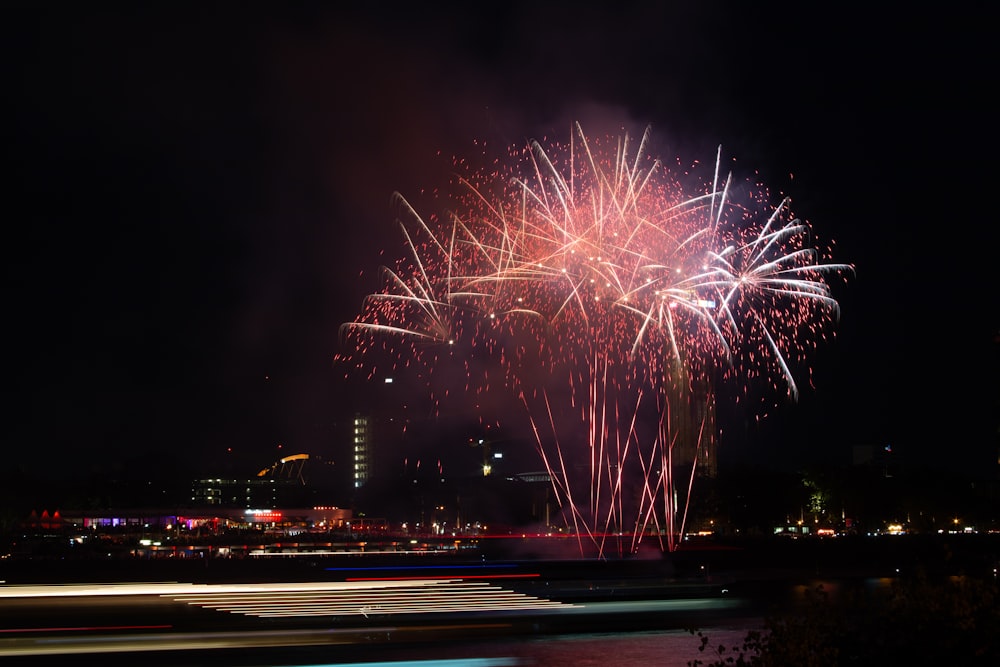 red and pink fireworks display