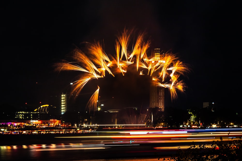 time lapsed photography of fire works during nighttime
