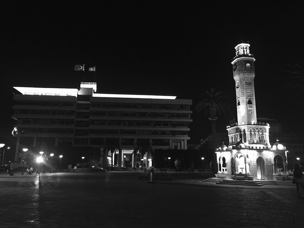 greyscale photo of buildings