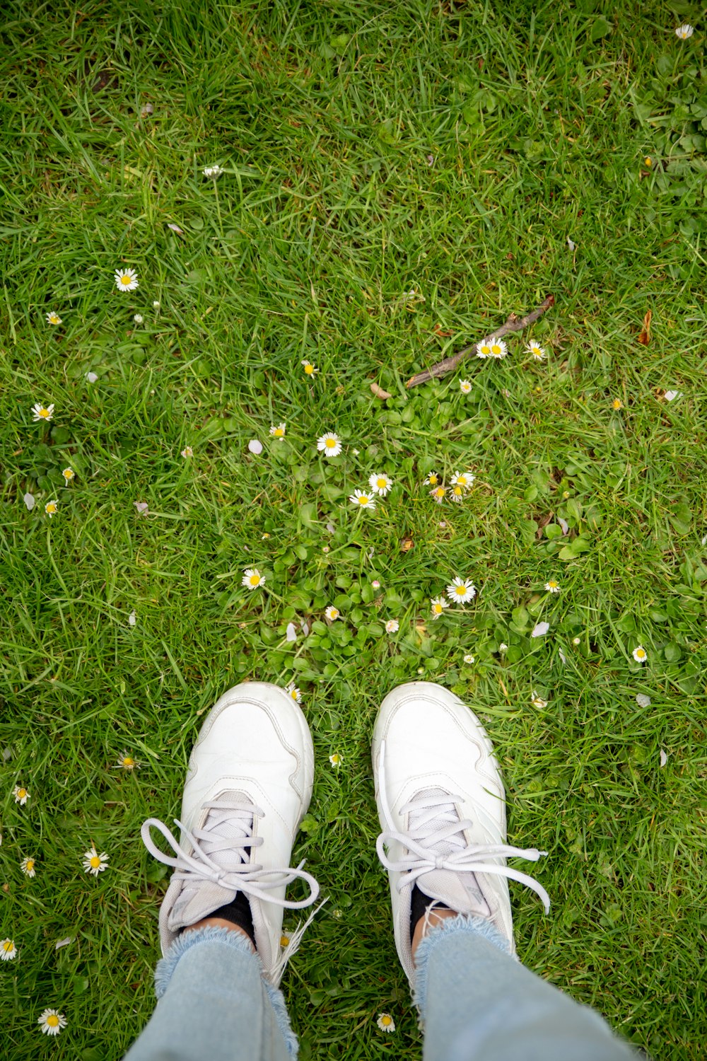 unknown person stepping on grass grass