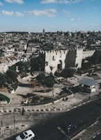 An ancient city wall with greenery and blue skies in the background.