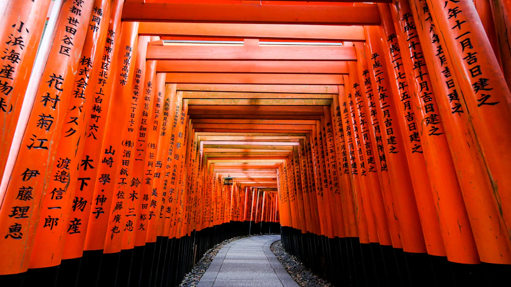 The vermilion torii gates of Fushimi Inari Shrine