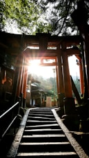 brown tori entrance on flight of stairs